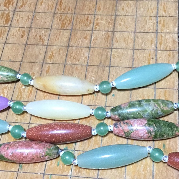 Adventurine Citrine Goldstone Unakite Semiprecious Stone Necklace 29”L EVC - Picture 5 of 11